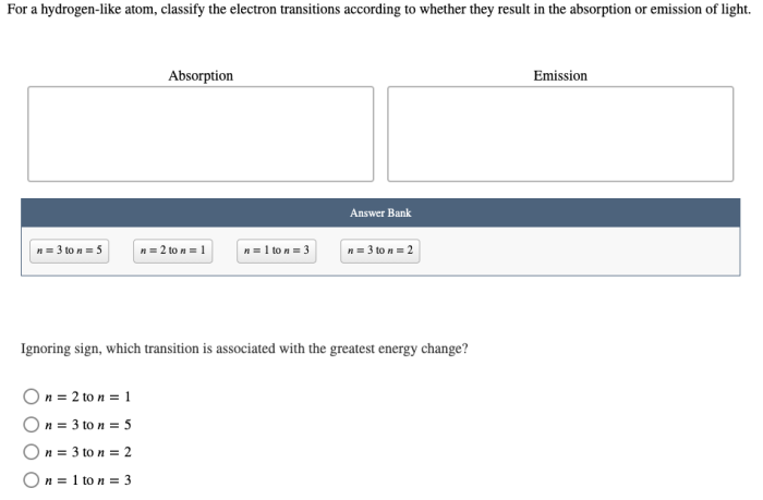 Hydrogen classify electron chegg transcribed transitions absorption