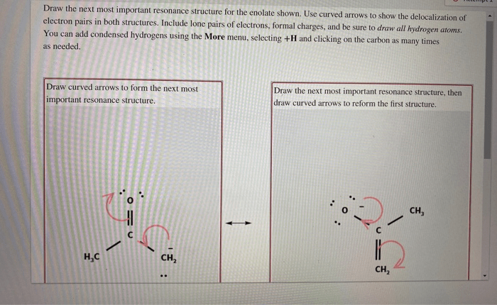 Structural formulas resonance draw both enolate treating carbonyl ion structures obtained solved transcribed text show compound below