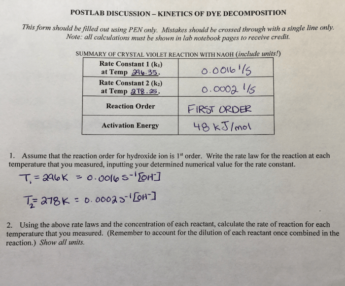 Kinetics of crystal violet fading lab answers